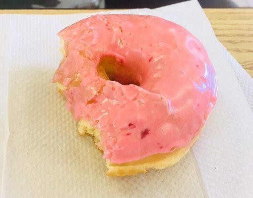 Strawberry donut, really really good.