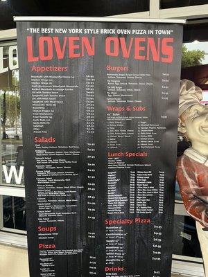 First half of menu displayed outside