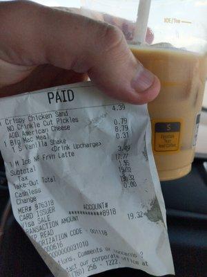 Receipt showing wrong size drink provided