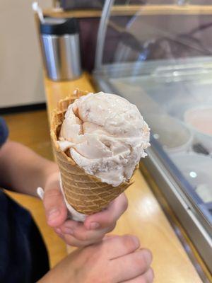 Waffle cone with creamy strawberry