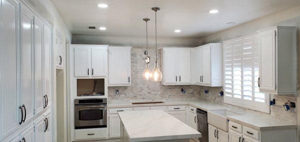 Pendant lights & Recessed lights installation in kitchen