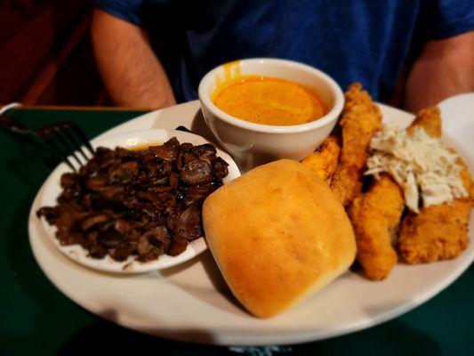 Catfish with the same sauce they put on the Cajun pasta and mushrooms