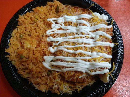 3 Chicken Enchiladas with rice