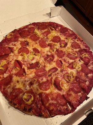 Large pepperoni and banana peppers