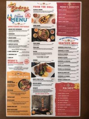 Pedro's food menu continued