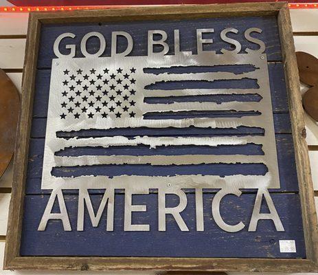 God Bless America metal sign in wooden frame!