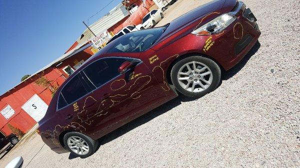 This Malibu has damage from right front end to right passenger door