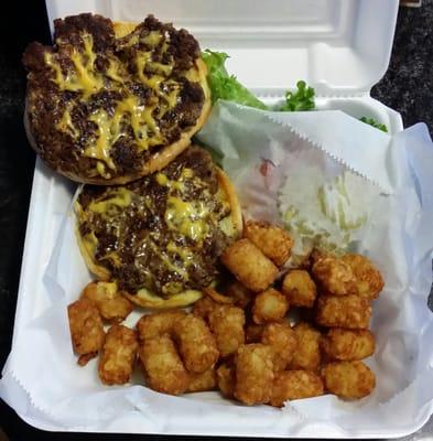 Double cheeseburger and tater tots.  Delicious.