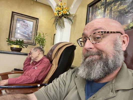 Gettin' those nails done with dad.