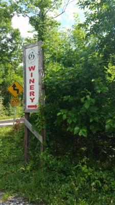 One of the few signs that marks the entrance of the winery.