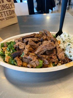 Carne asada extra chicken salad with white rice