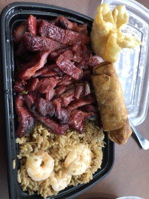 Shrimp fried rice and boneless pork ribs (red pork)