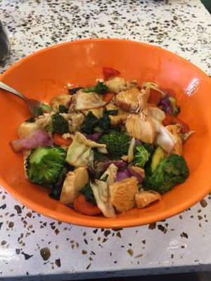 Stir fry bowl with chicken, brown rice and teriyaki sauce!!!