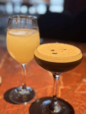 Espresso martini and lychee bellini