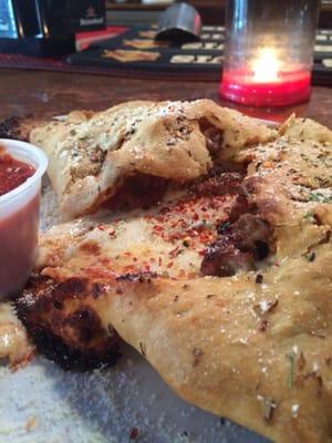 Proper Calzone and a beautiful redhead barkeep. Does it get any better?