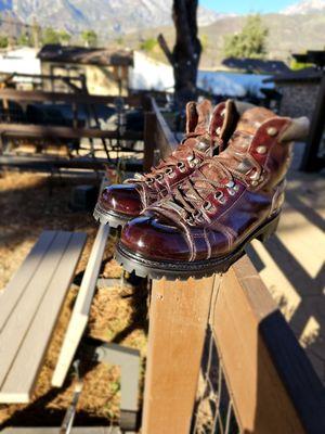 Harley boots with partial spit shine.