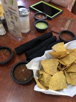 Chips and various salsas