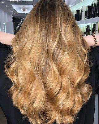 Honey blonde balayage with Olaplex done by Jozi! Follow us on Instagram @davidasalon