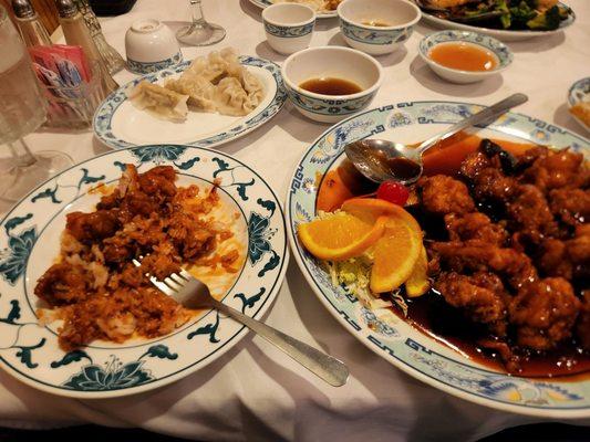 Orange chicken and steamed dumplings