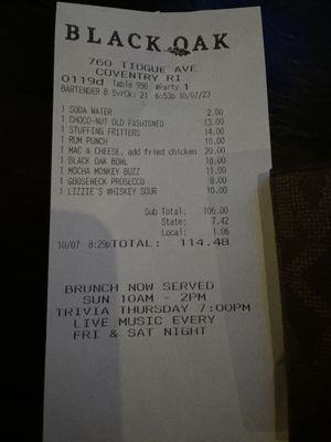 The bill. Lots of drinks!