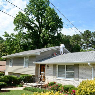 Tinted Primer on body of house complete. Almost finished with trim and soffit.