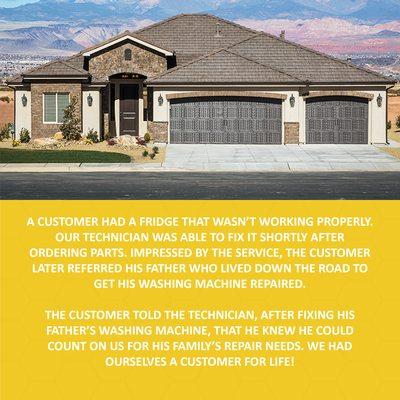 Appliance Repair Testimonial Knowing that we made another customer for life is always wonderful news!