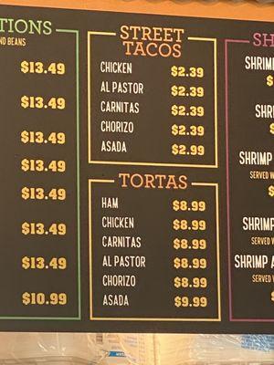 Tacos/tortas menu