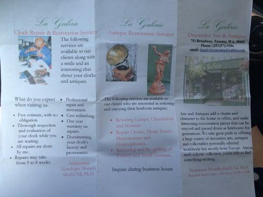 Pamphlet of services