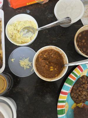 Potato Salad, baked beans Brunswick Stew