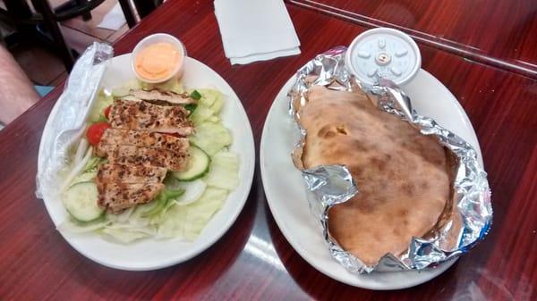 Small grilled chicken salad and cheese calzone