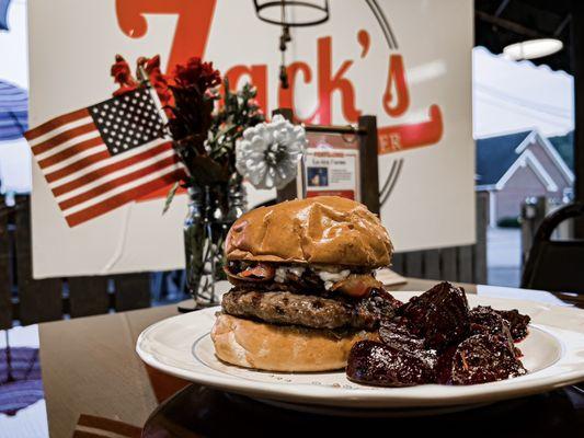 Peanut butter and jelly burger with sautéed beets