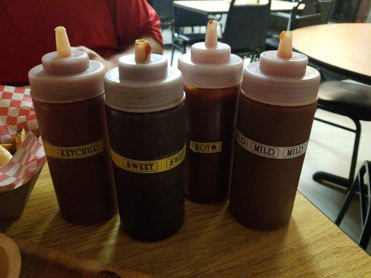 Sauces...ketchup, sweet, hot or mild.  I think mild has the best flavor