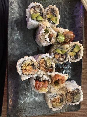 Eel and Avocado and eel and cucumber rolls