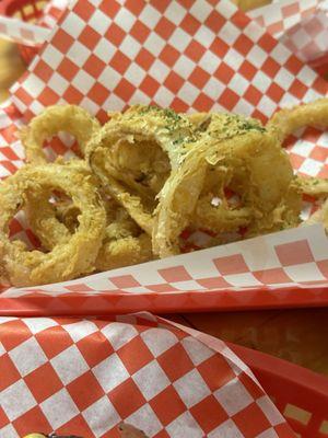 Hand battered onion rings...just like they should be.