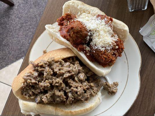 Here is the steak sandwich and meatball sandwich that I piled on heavy. Could have had more seasoning?