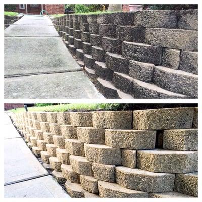 Cleaning of a retaining wall.