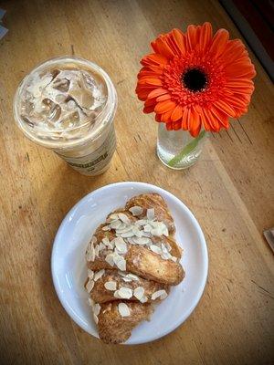 Iced Americano and almond croissant.