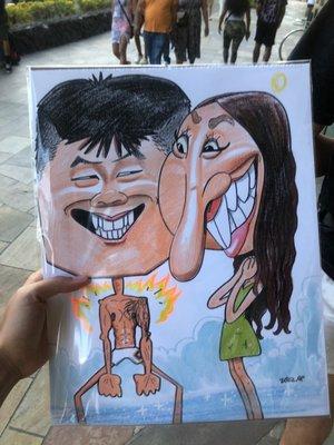 My husband and I'd caricature by Aaron. Some of my friends were horrified and said they'd sue if they were us, but I personally love it.