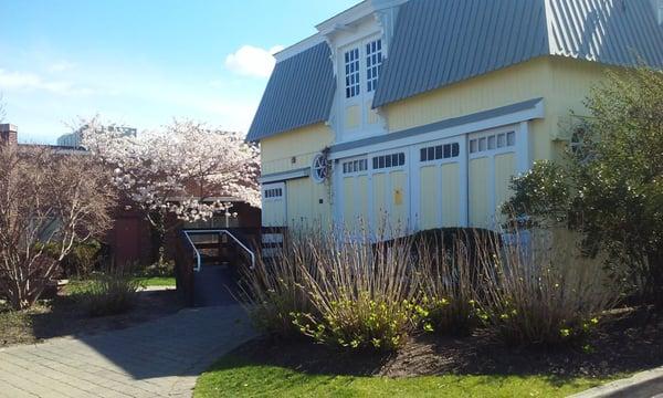 This is the Yellow Barn where you can purchase used books. The Yellow Barn is open Monday, Wednesday and Friday from 9:00AM to 2:00PM.