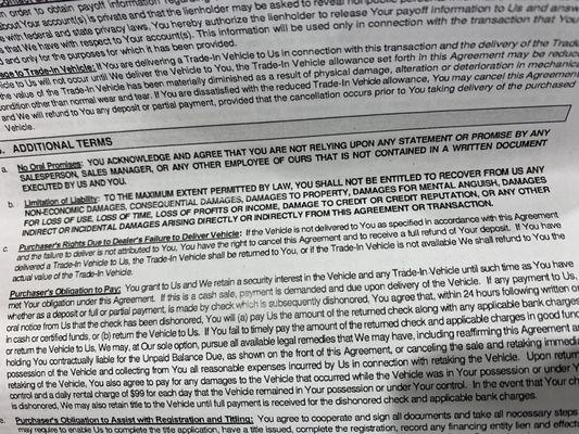 Car agreement part C purchaser's right due to dealers failure to deliver vehicle