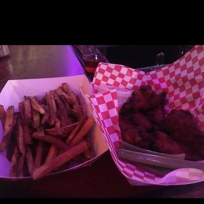 Louisana hot wings and home cut fries