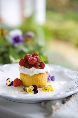 Desserts served in Spring and Summer are garnished with the herbs and eatable flowers from the many gardens...