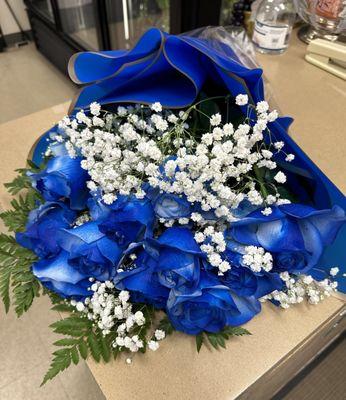 Blue Roses Wrapped Bouquet