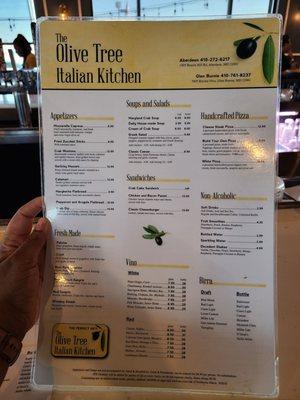 Front of menu