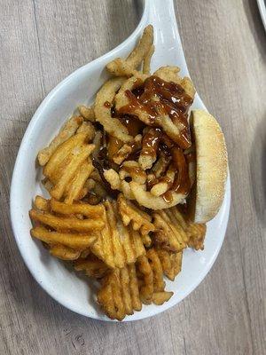 Bourbon burger with waffle fries