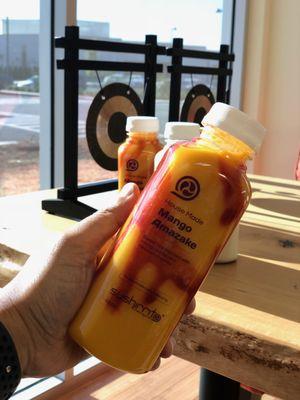 Sushirrito has house-made drinks! Shown here is the Mango Amazake...Japanese sweet rice blended with mango puree and Mexican chamoy!