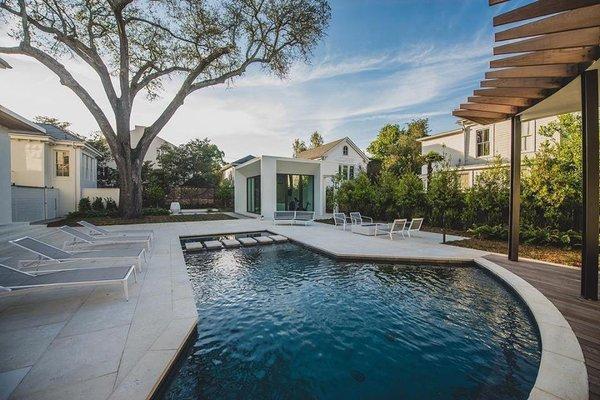 Pool with level spa spa with walking pads.