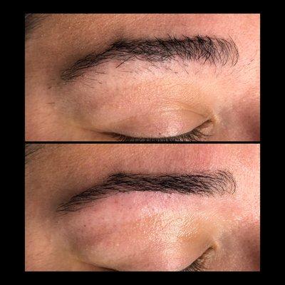 Before and after brow waxing