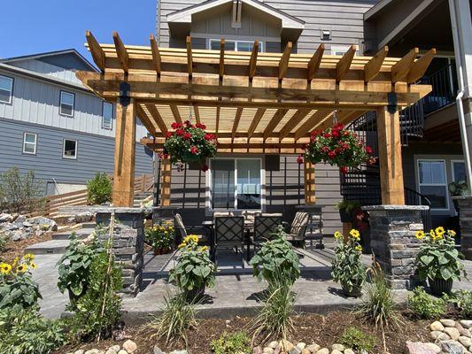 Freestanding pergola and spiral stairs