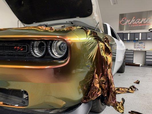 Color change vinyl wrap on Dodge Challenger